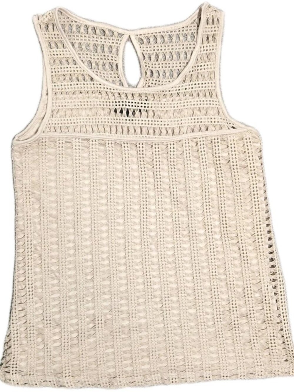 Naif Women's Small Beige Crochet Knit Tank Top Boho Sleeveless Summer Top